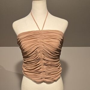 Elegant Tan Ruched Halter Top
